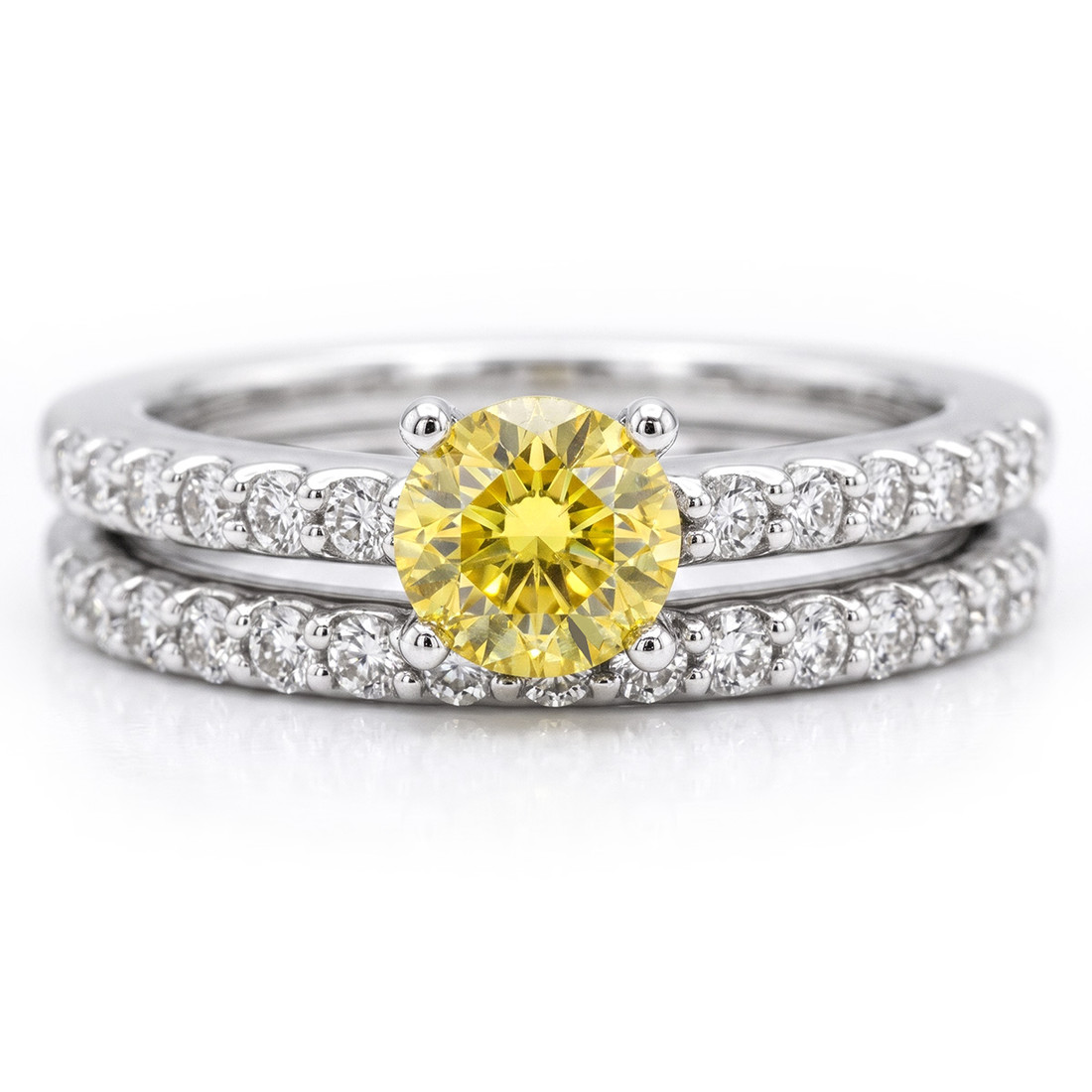 Matching Canary Yellow Diamond Engagement and Wedding Ring Set