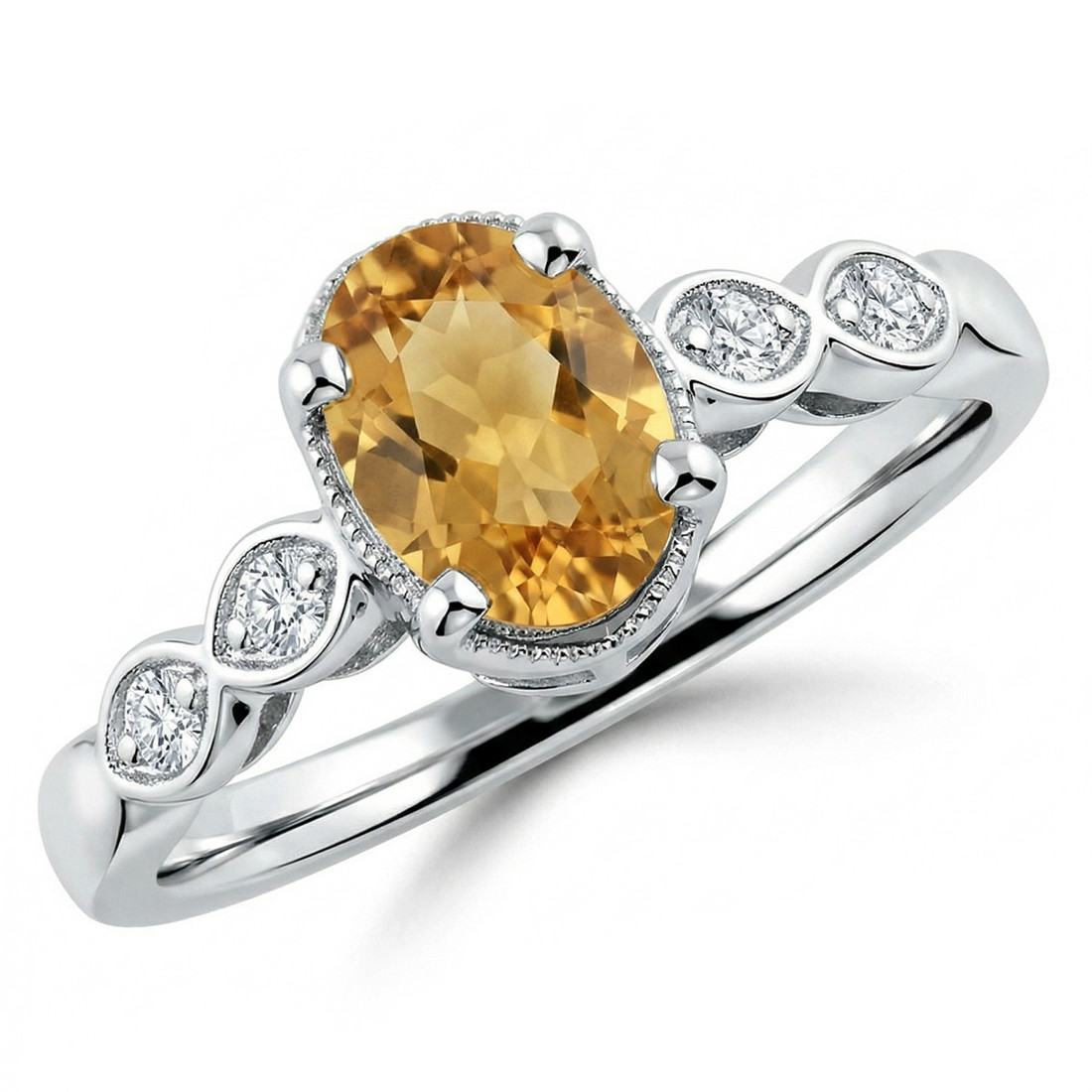 Oval Citrine and Diamond Engagement Ring 14k Gold