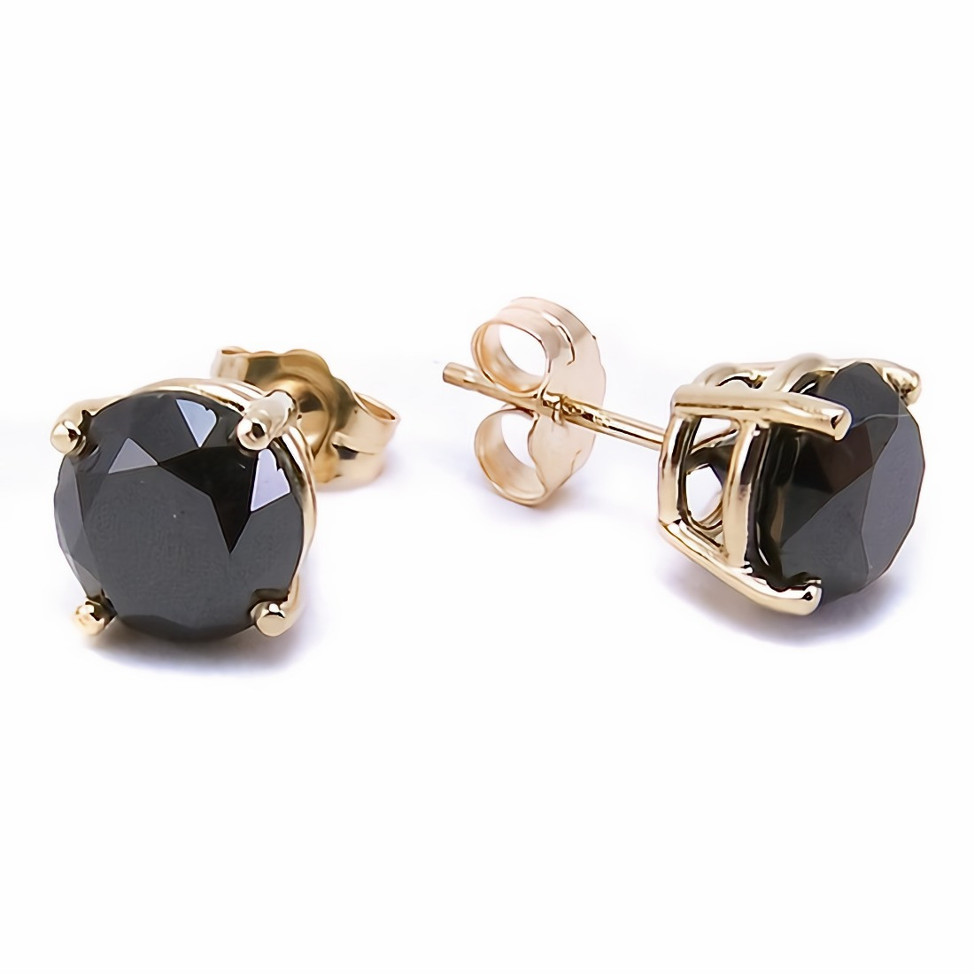 3.6 Carat Black Diamond Stud Earrings Yellow Gold