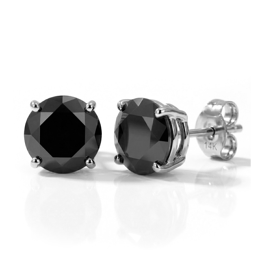 Large 3.60ct Black Diamond 14k White Gold Stud Earrings