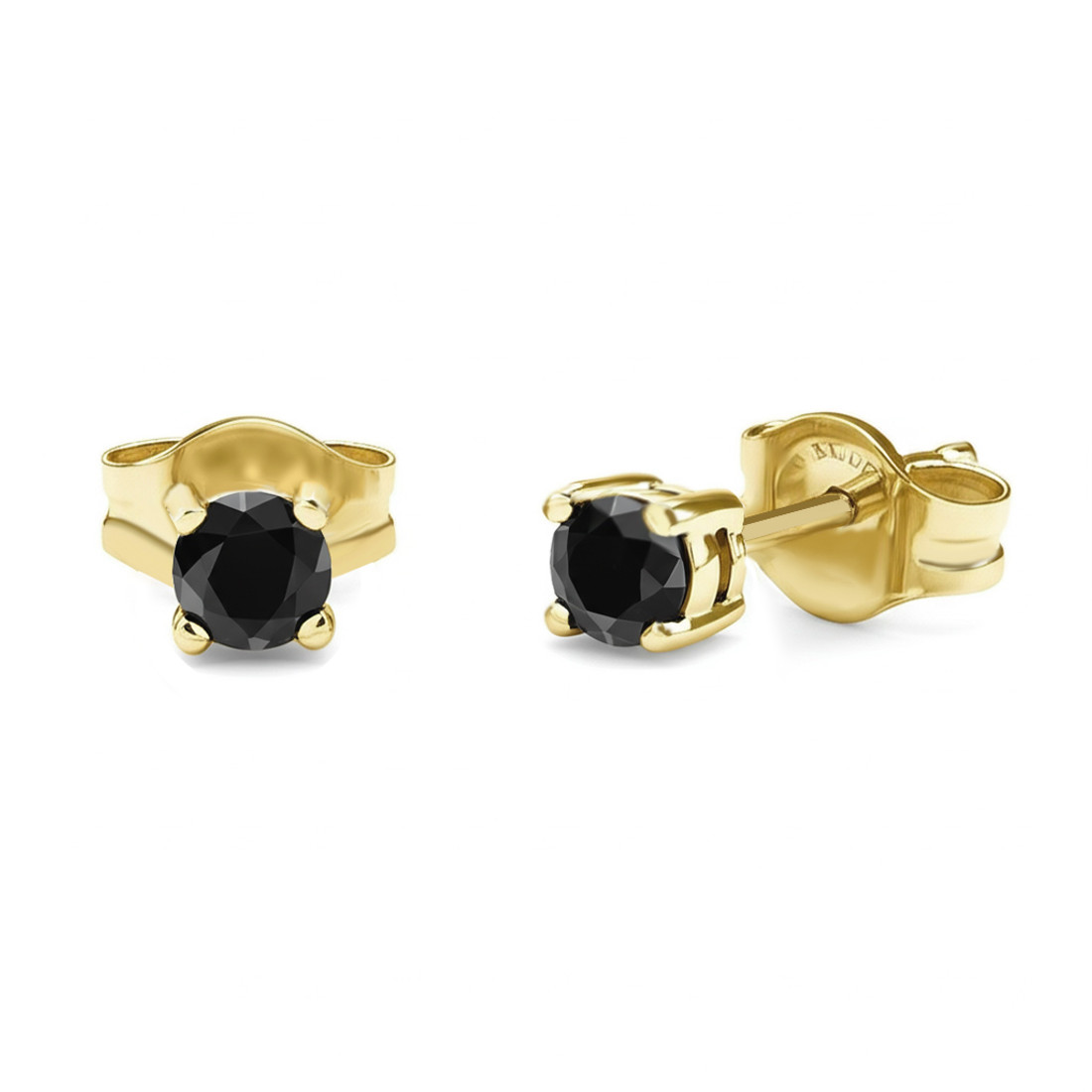 Small Black Diamond Stud Earrings Yellow Gold