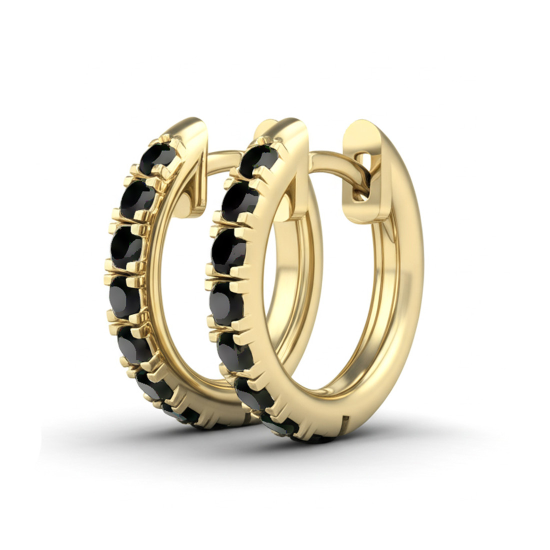 Fancy Black Diamond Hoop Earrings 14k Yellow Gold