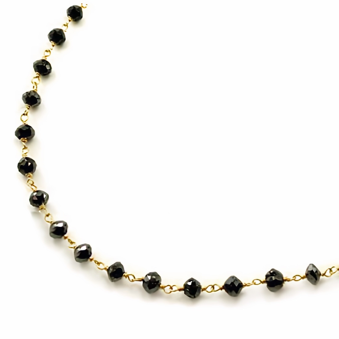 Black Diamond Bead Chain Necklace 14k Yellow Gold