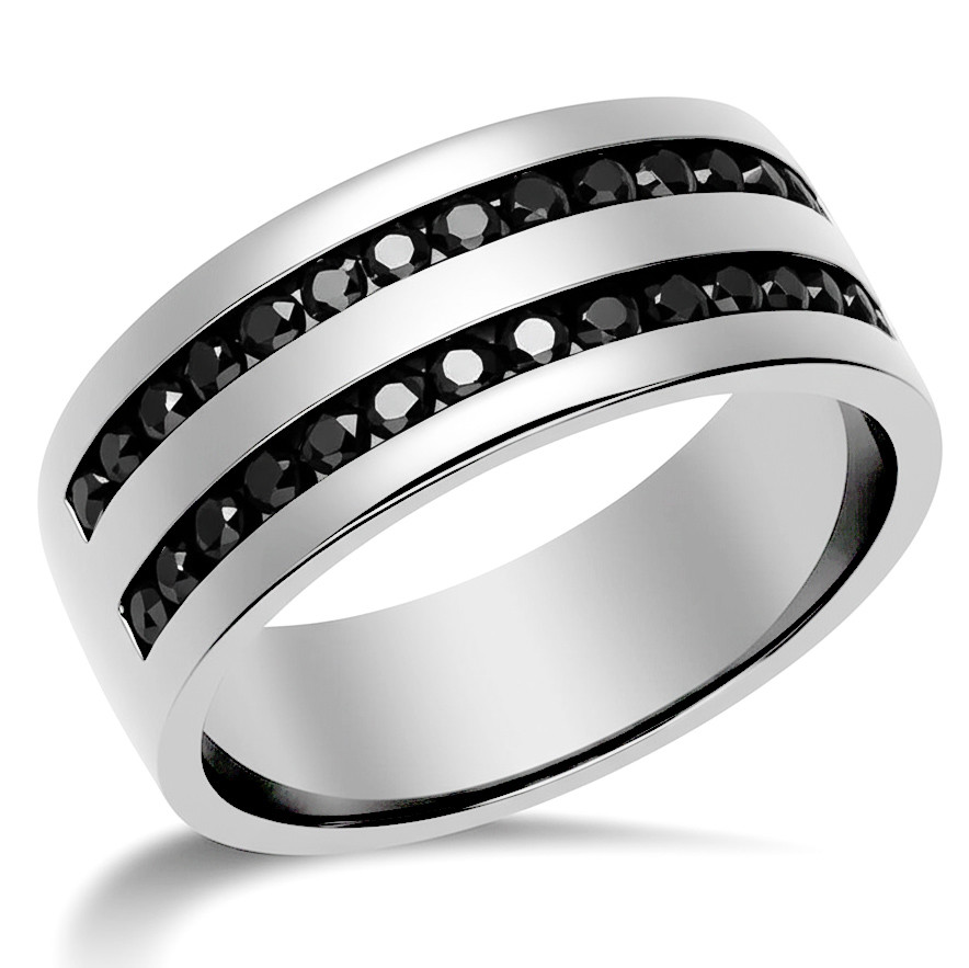 2 Row Channel Black Diamond Men's Wedding Ring