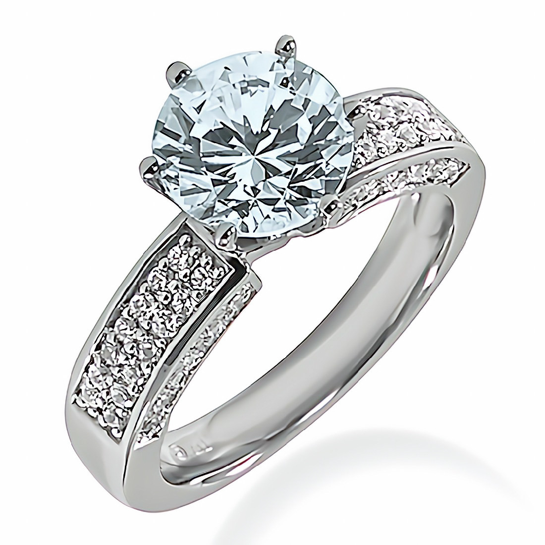 Round Aquamarine Pave Diamond Engagement Ring