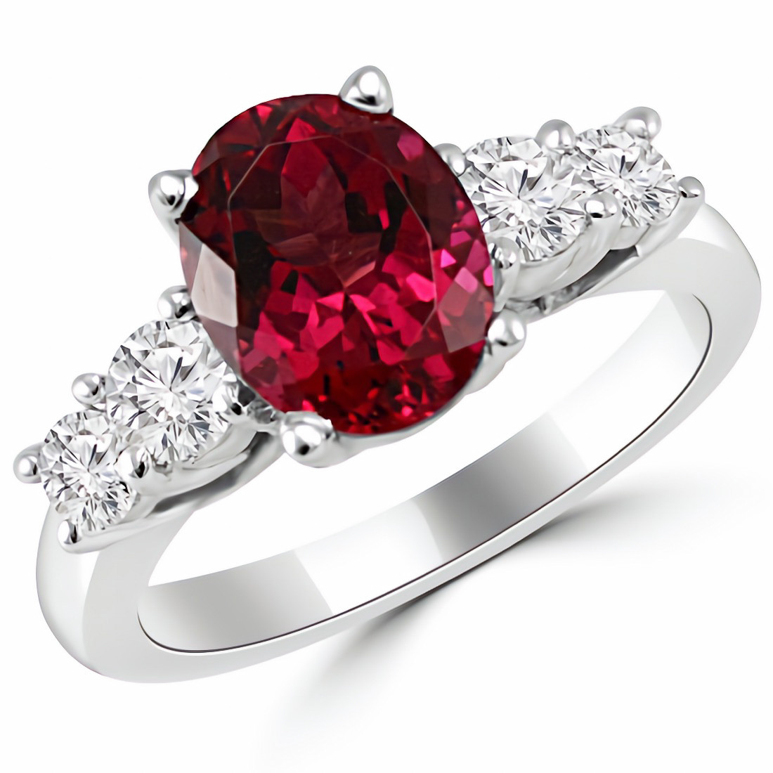 Oval Cut Red Sapphire & Diamond Halo Ring in Platinum - Filigree Jewelers