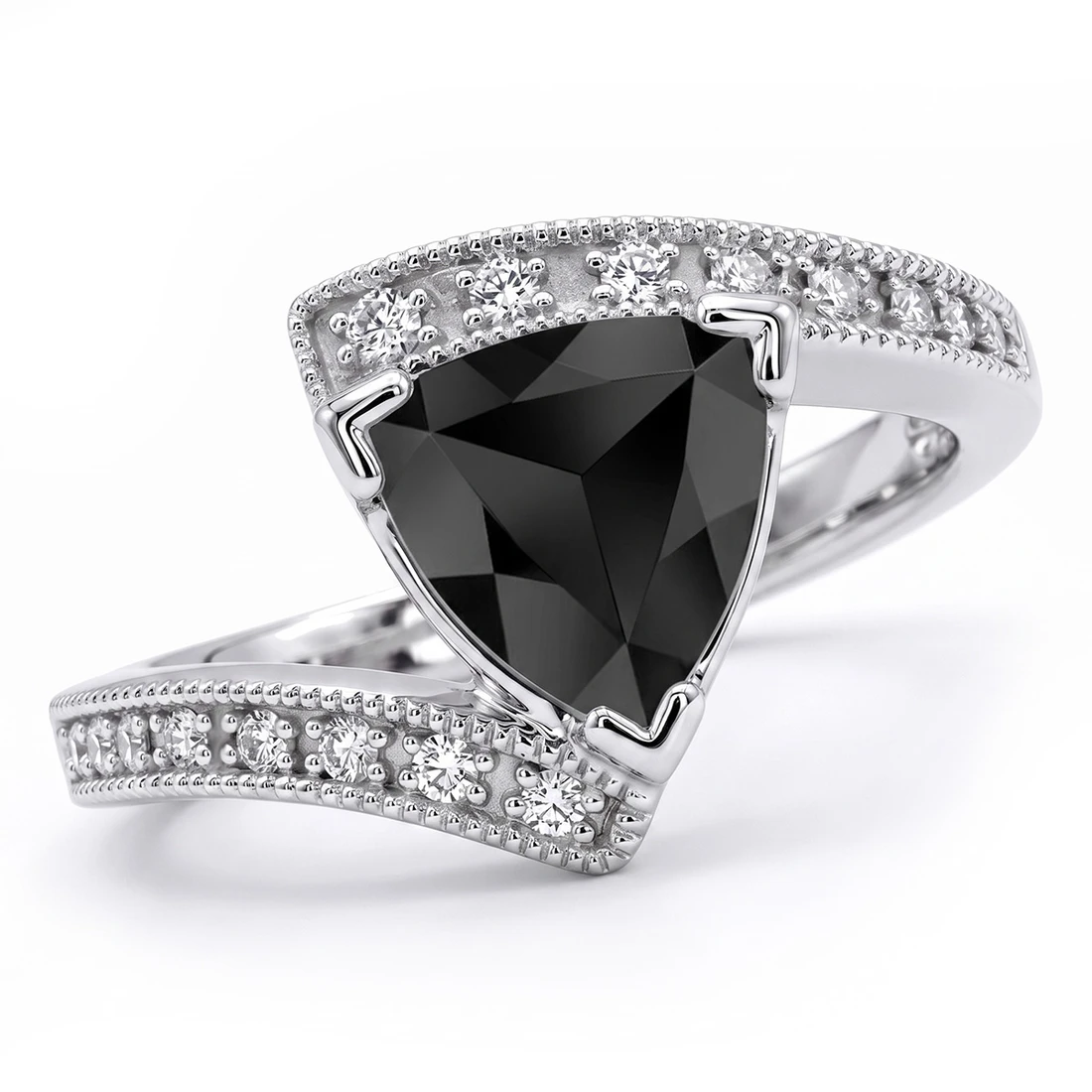 Trilliant Rose Cut Black Diamond Engagement Ring