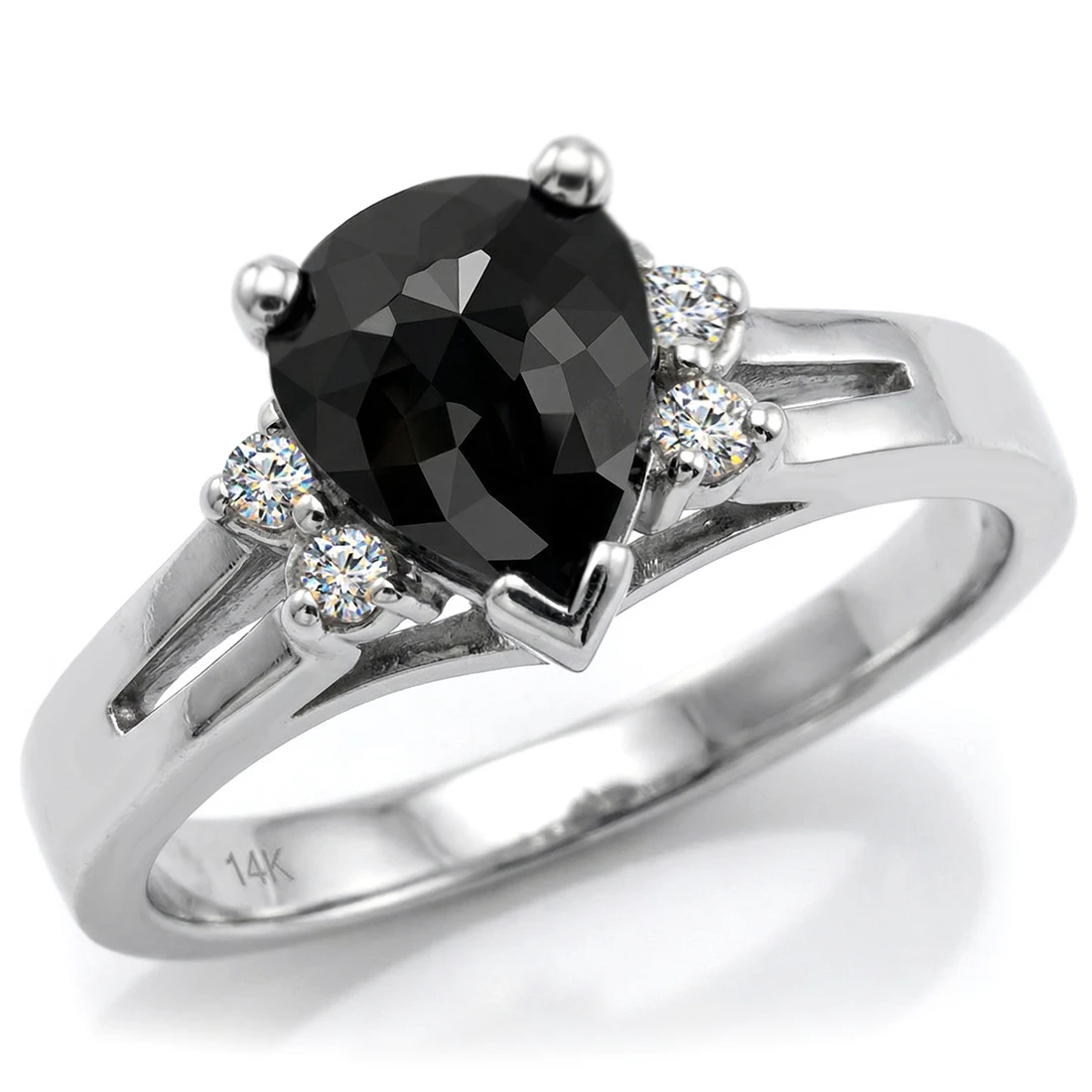 Unique Rose-Cut Pear-Shaped Black Diamond Engagement Ring