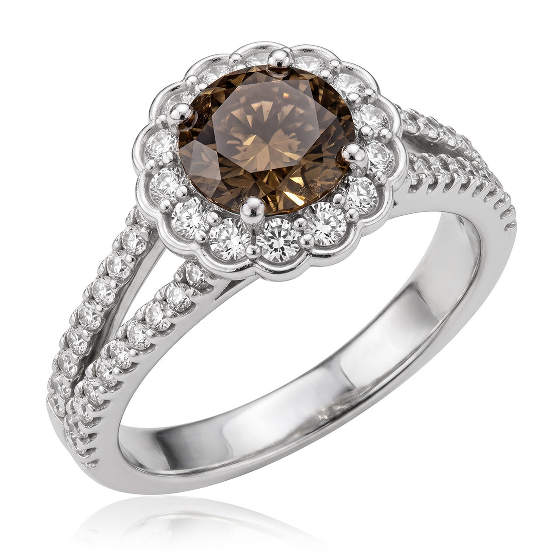Fancy Cognac Brown Diamond Halo Split Engagement Ring