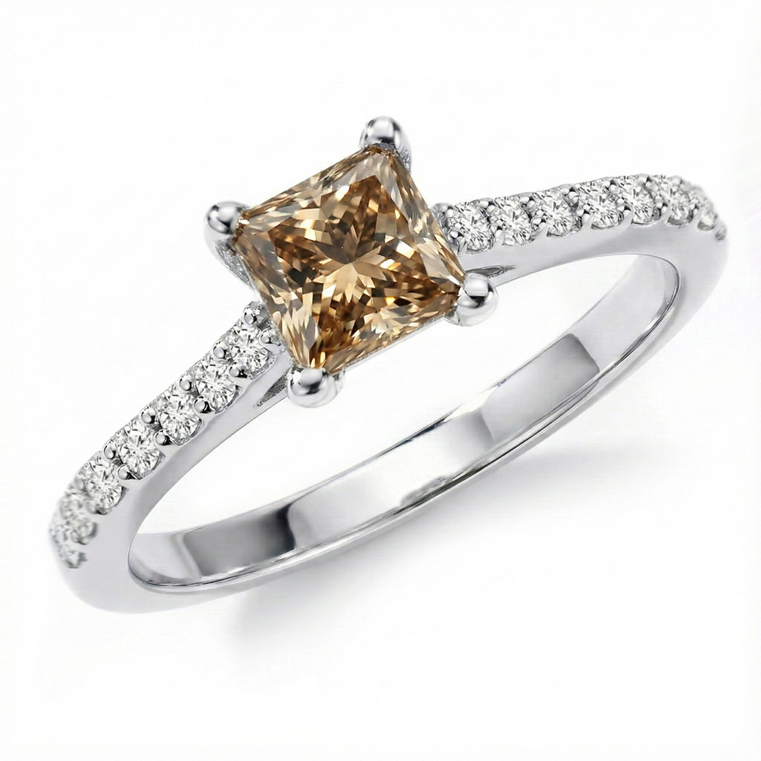 Princess Cut Brown Diamond Engagement Ring