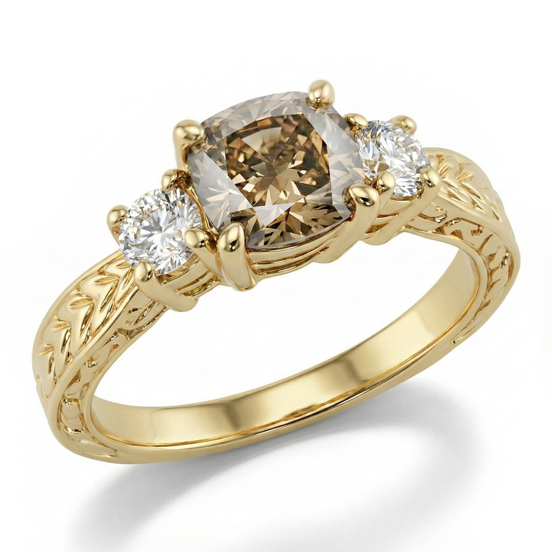 Light Brown Diamond 3-Stone Engagement Ring 14k Yellow Gold