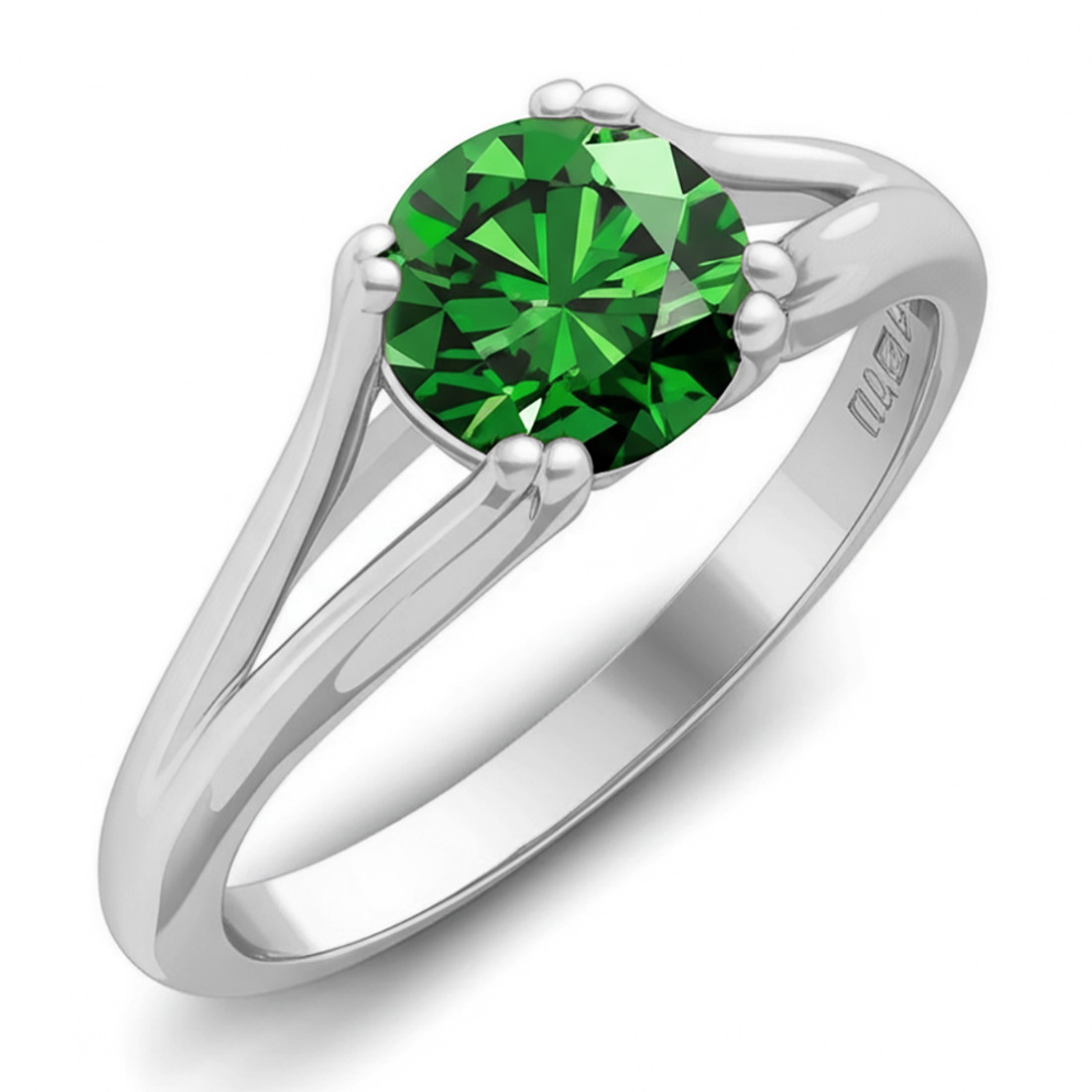 Green Diamond Solitaire Engagement Ring Split Shank