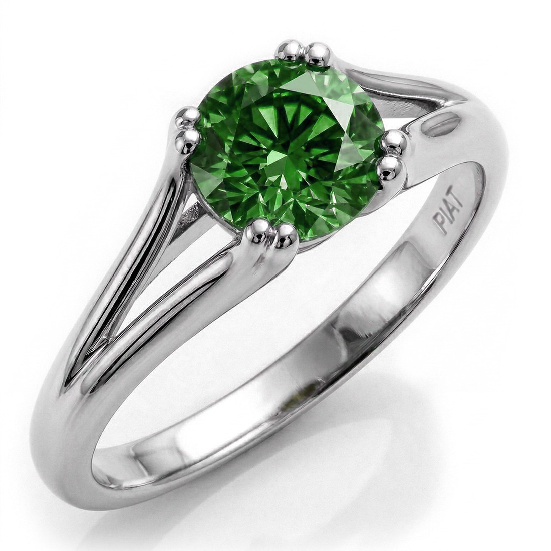 Fancy Green Diamond Solitaire Engagement Ring Split Shank