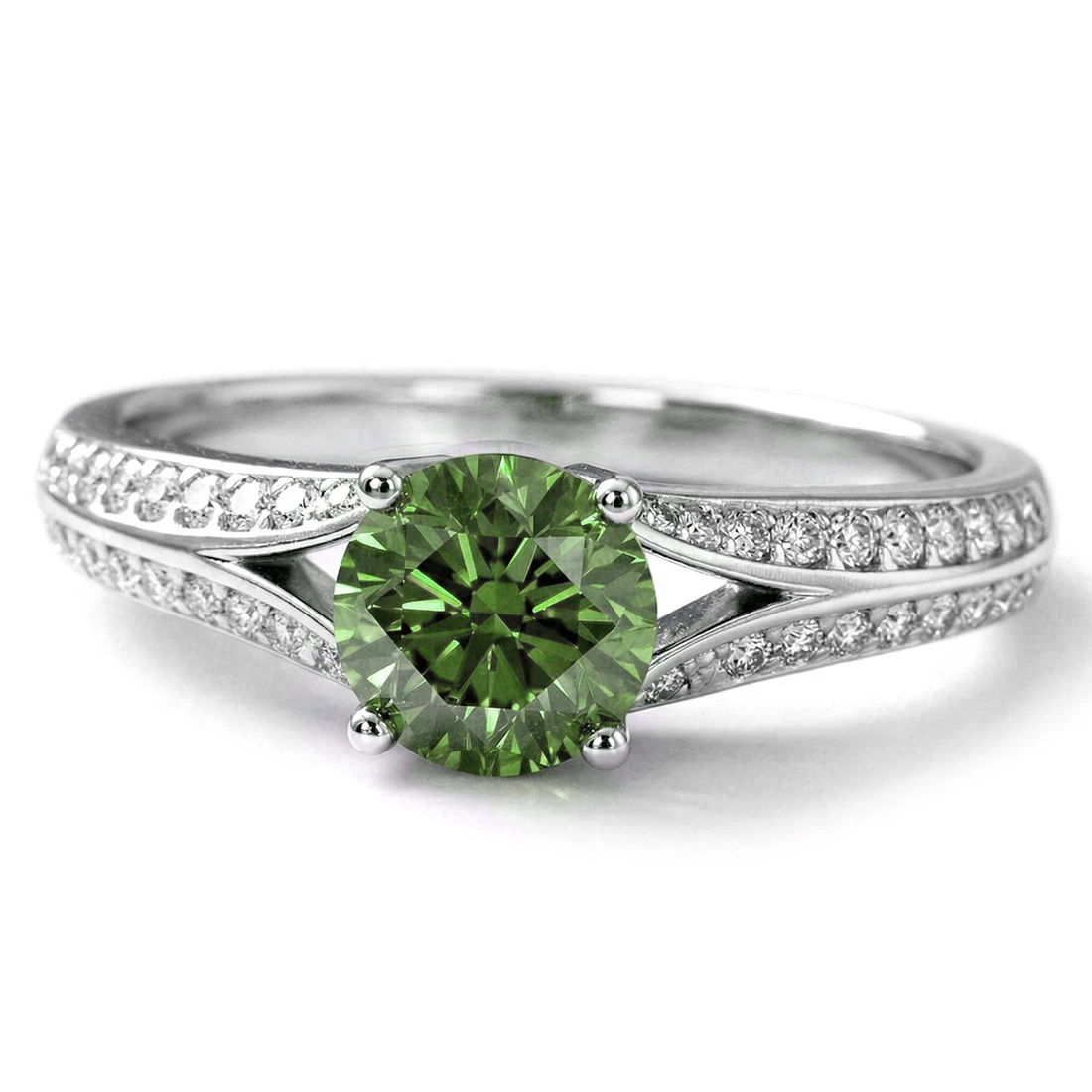 Fancy Green Diamond Split Shank Engagement Ring