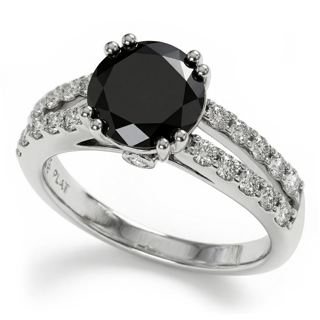 Black White Diamond Split Shank Engagement Ring