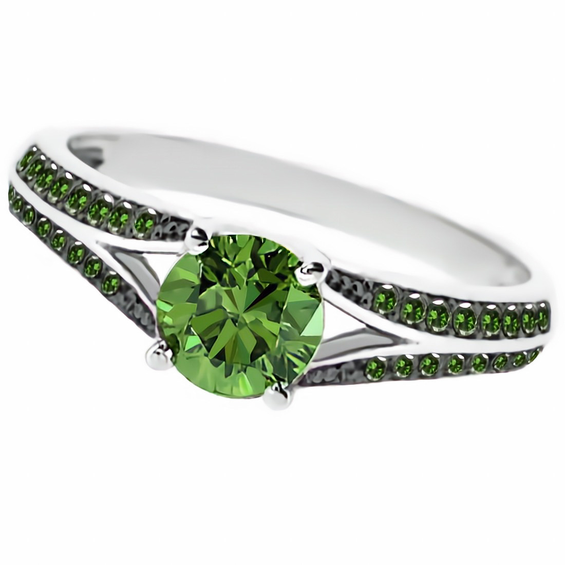 Green Diamond Engagement Ring Split Band