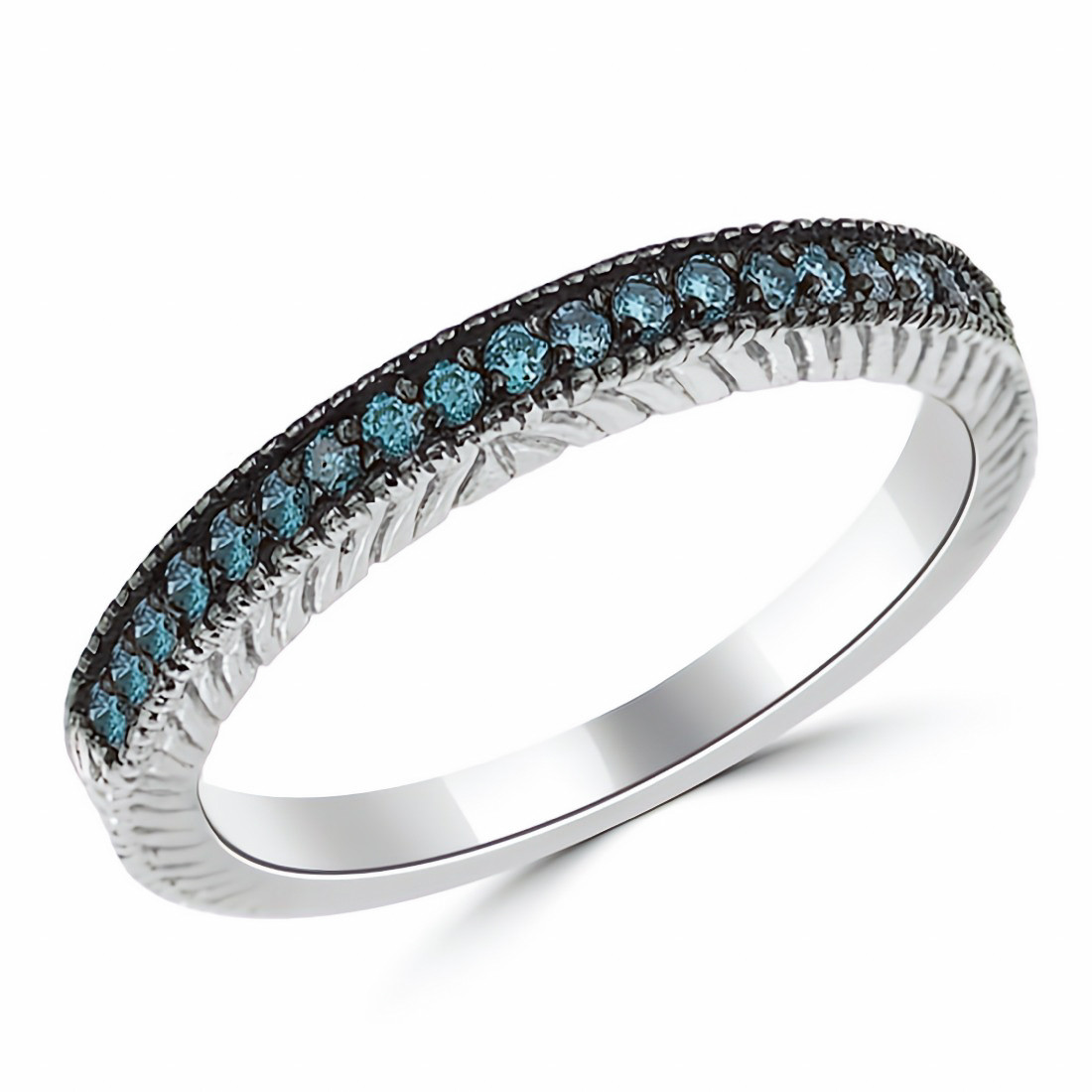 Fancy Blue Diamond Wedding Ring Antique Style Band
