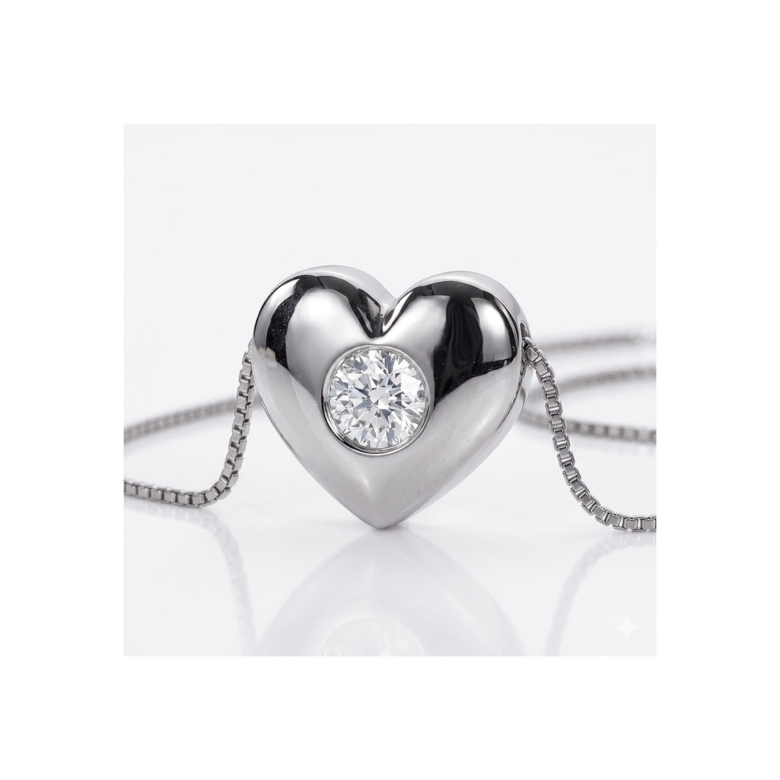 Small Diamond Solitaire Heart Pendant 14k Gold Necklace
