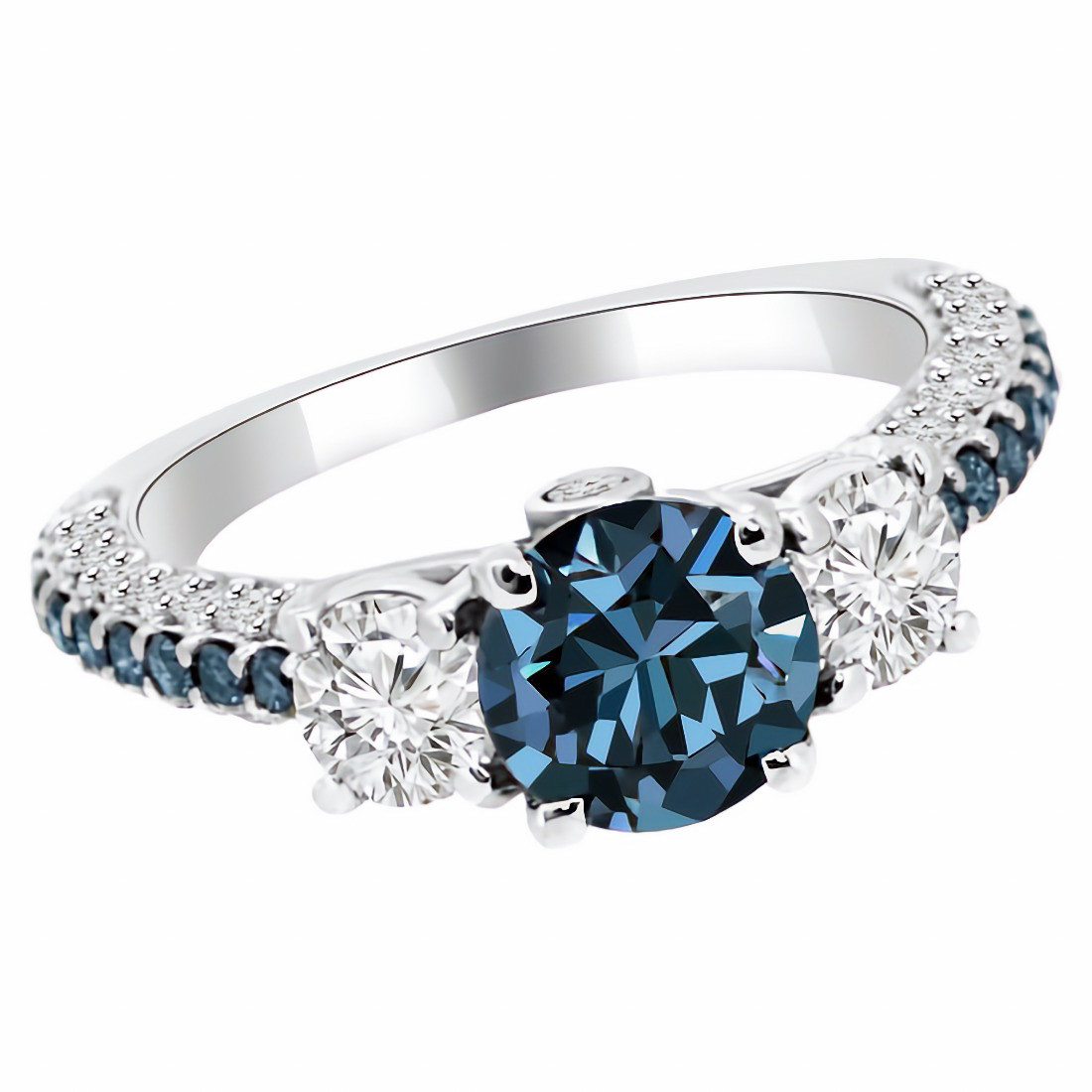 2ct 3 Stone Blue White Diamond Engagement Ring