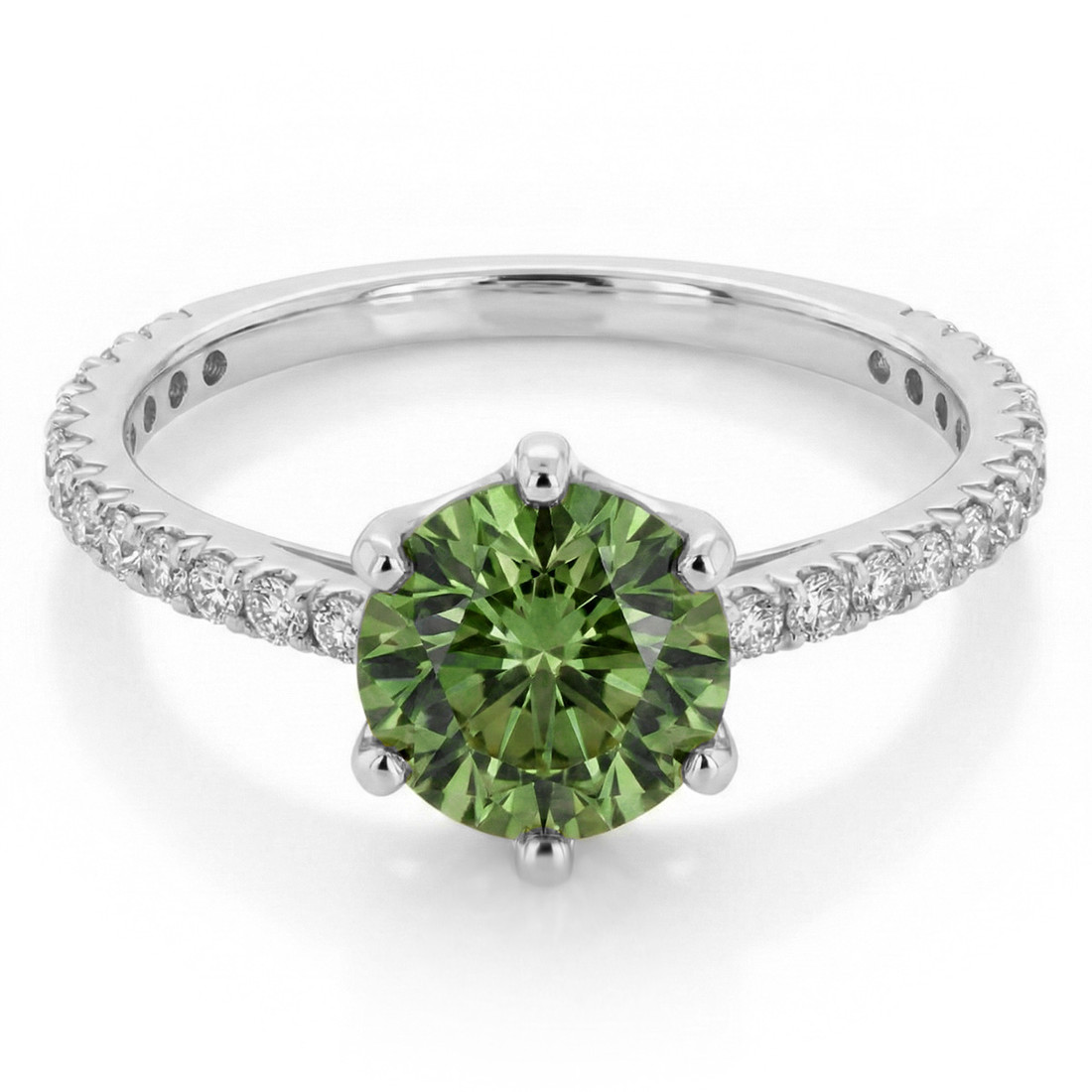 2 Carat Fancy Green Diamond 6-Prong Engagement Ring