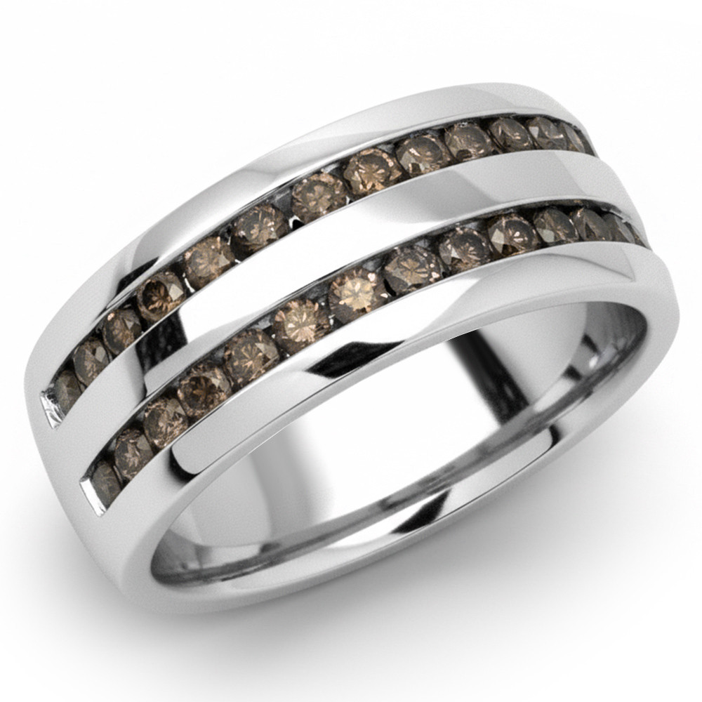 Two Row Fancy Brown Diamond Men's Wedding Ring