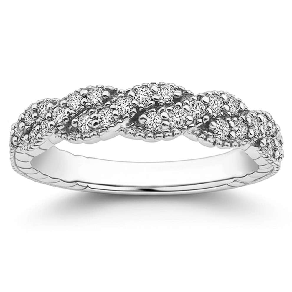 Braided Diamond Wedding Band Weave Ring Vintage Style