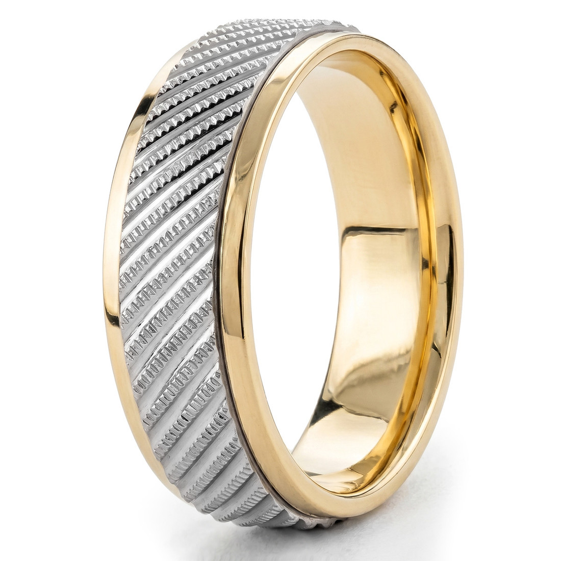 Wedding Ring With Diagonal Milgrain Lines 14k 2-Tone Gold