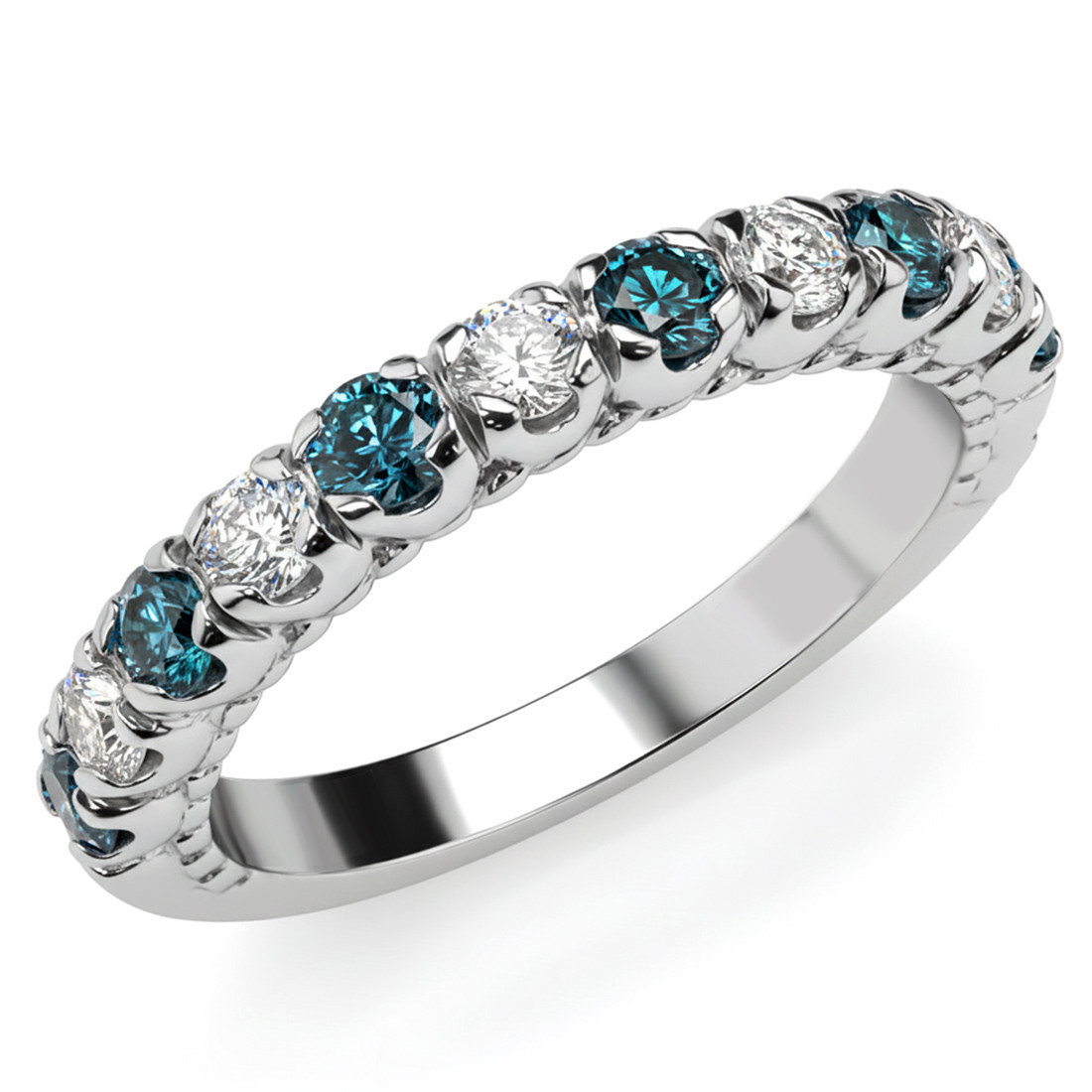 Blue and White Diamond Anniversary Wedding Ring Vintage Style