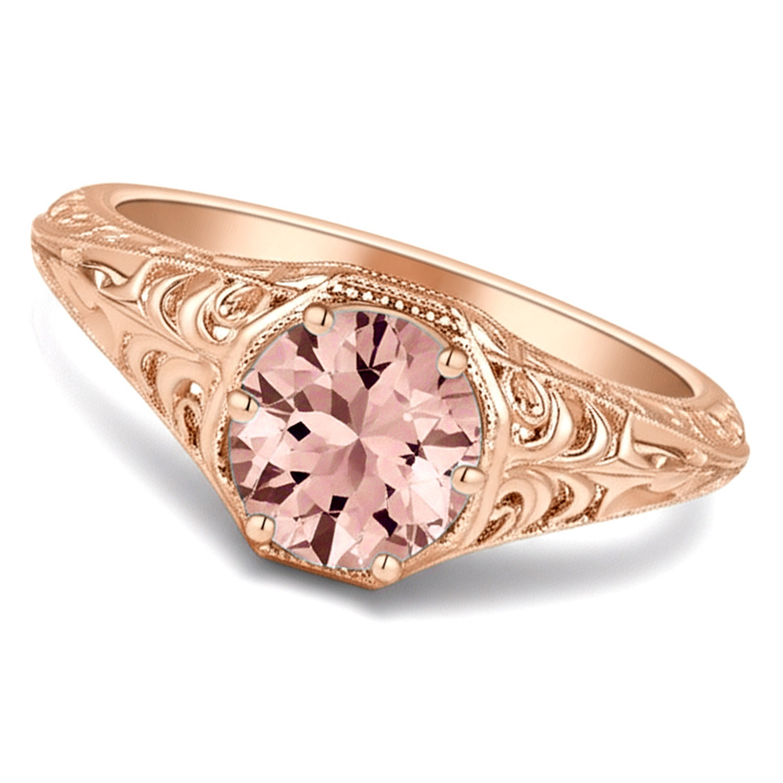 Peach Pink Morganite Vintage Solitaire Engagement Ring