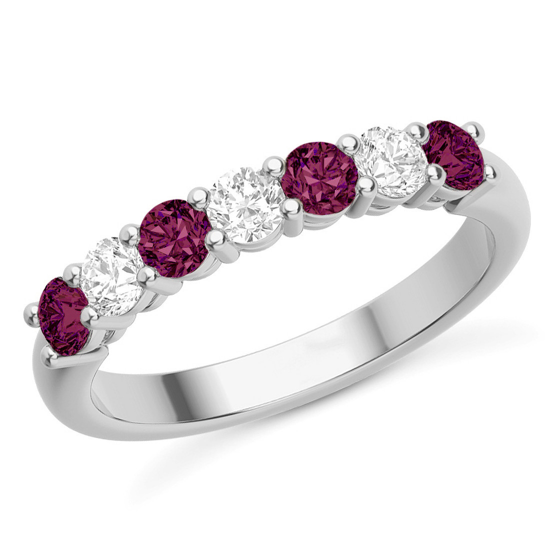 Red Ruby and Diamond Seven Stone Anniversary Wedding Ring