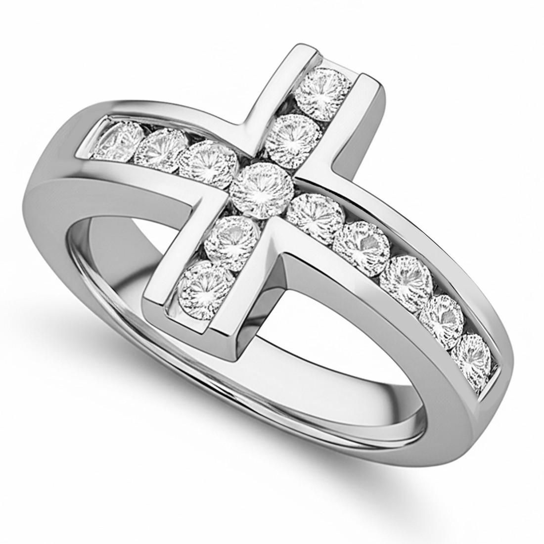 0.95ct Diamond Sideways Cross Mens Ring Channel-Set