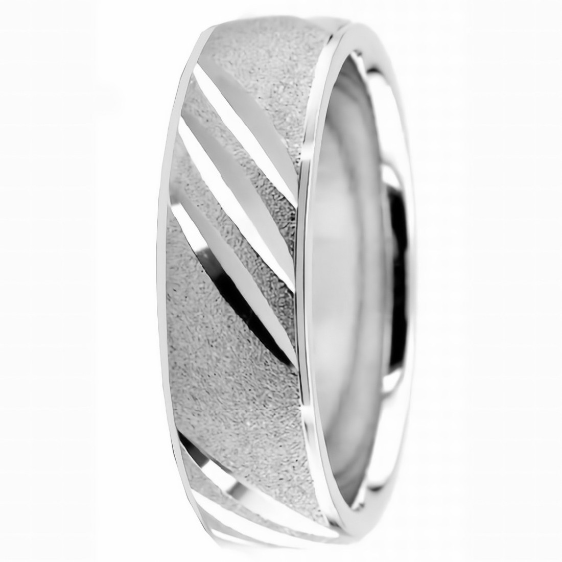 Sand Blast Wedding Band 14k Gold Ring Diagonal Cuts