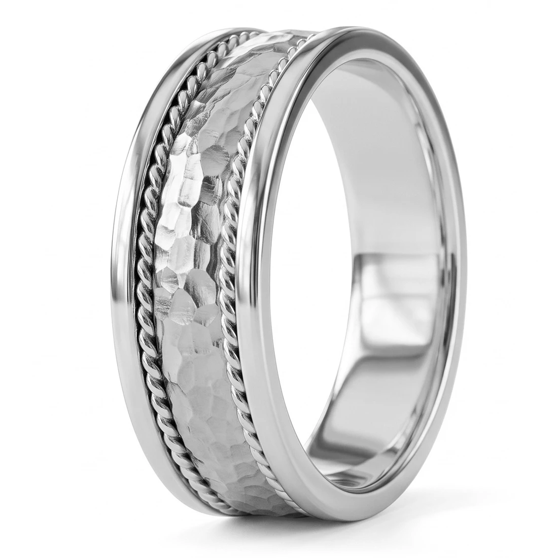 Handmade Hammered 950 Platinum Wedding Band Men's Ring