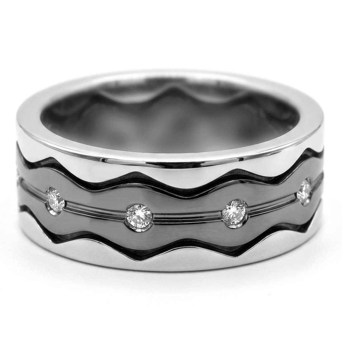 Unique Men's Diamond Wedding Band Black Gold Eternity Ring