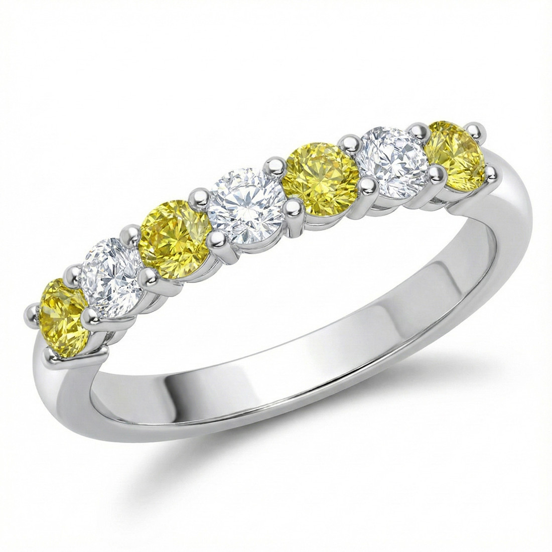 7-Stone Yellow and White Diamond Anniversary Wedding Ring