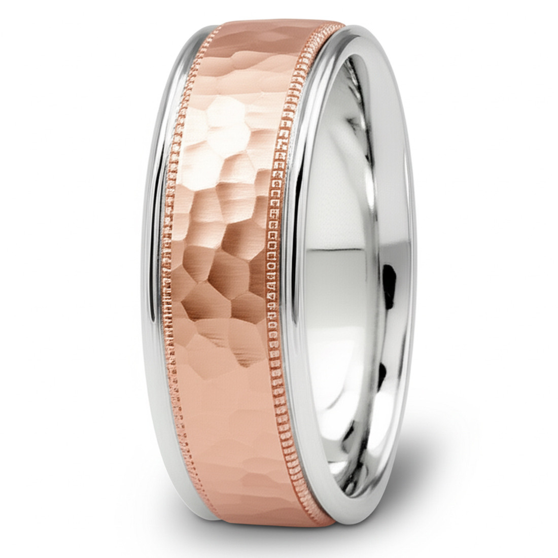 Hammered 18k 2-Tone Rose Gold Ring Wedding Band