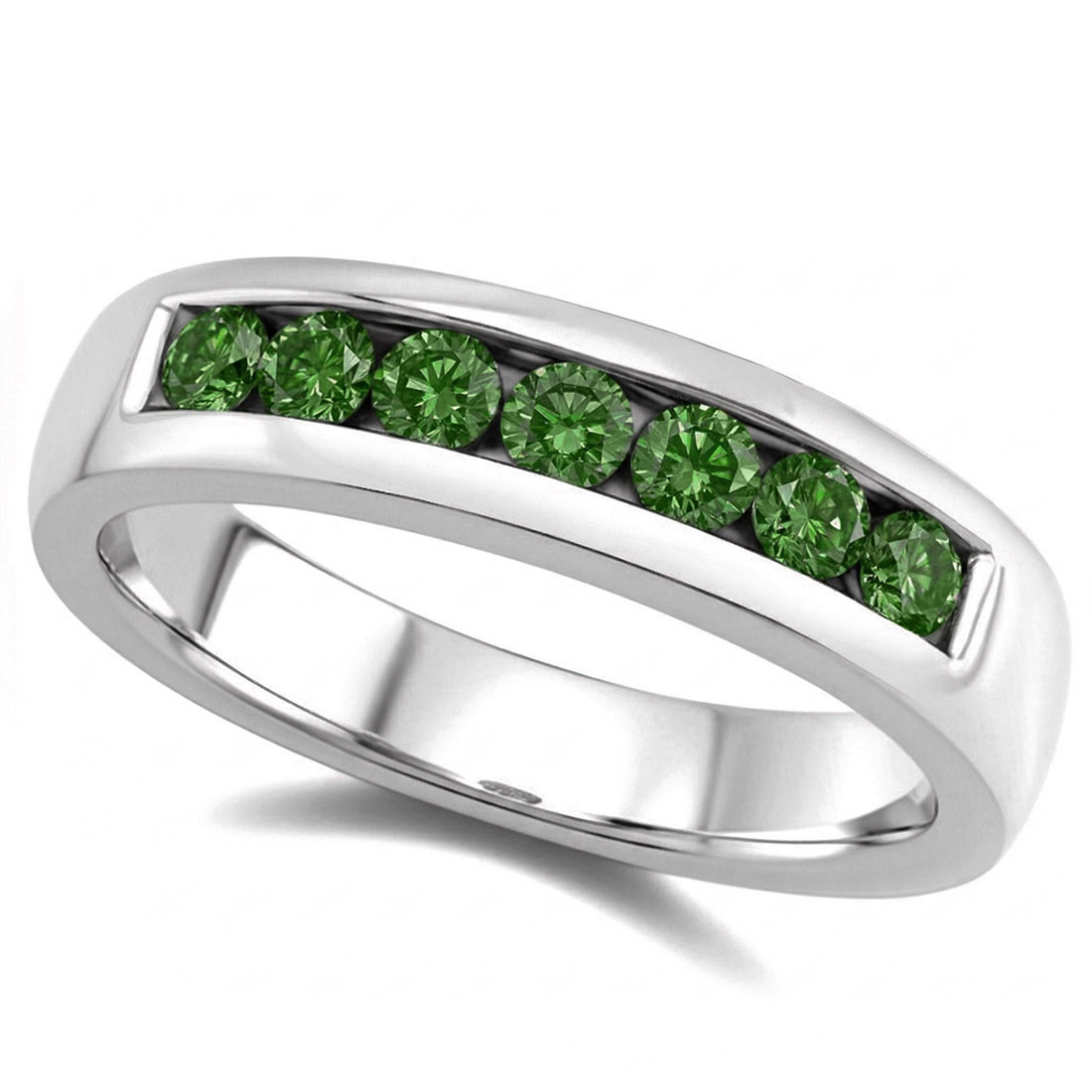 Channel-Set Green Diamond Men's Wedding Ring Band