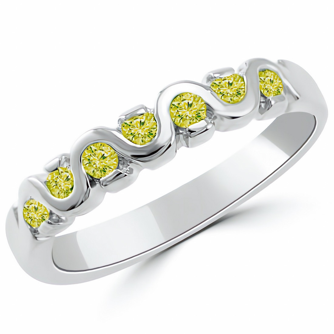 Yellow Diamond Twist Wave Wedding Band Ring
