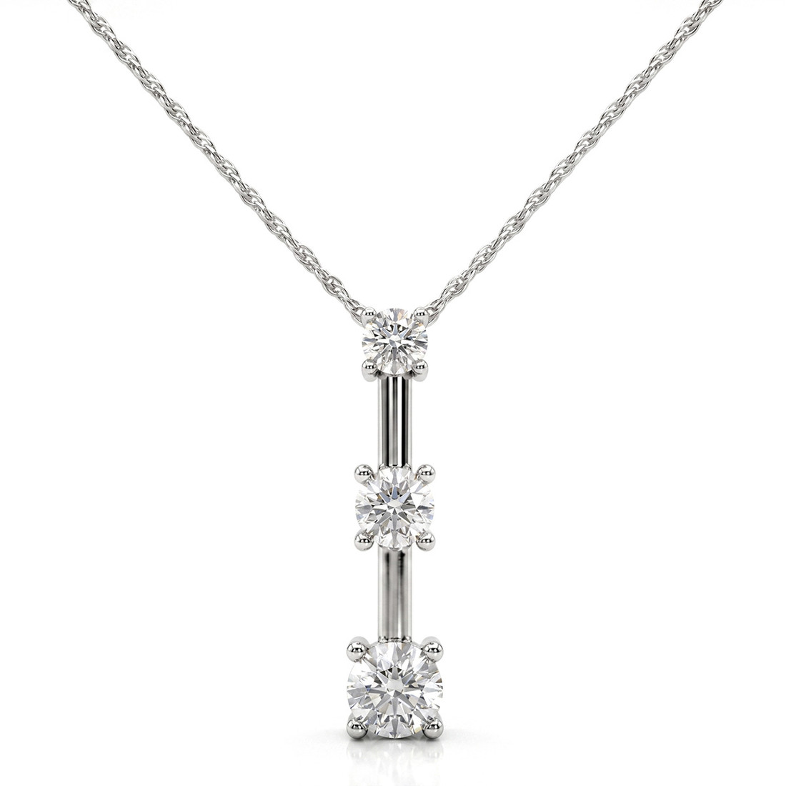 Three Diamond Journey Pendant Necklace 14k White Gold