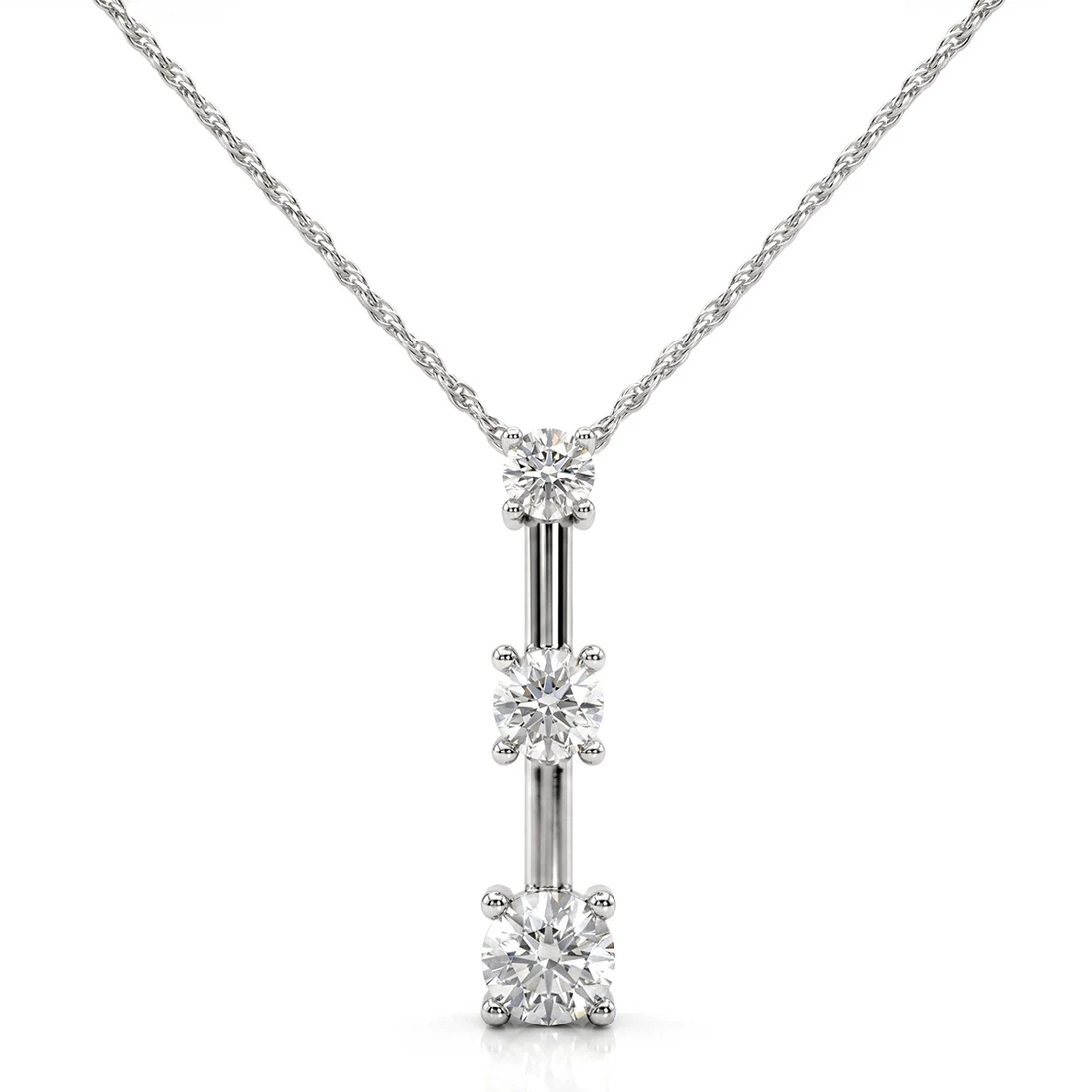 Three Diamond Journey Pendant Necklace 14k White Gold