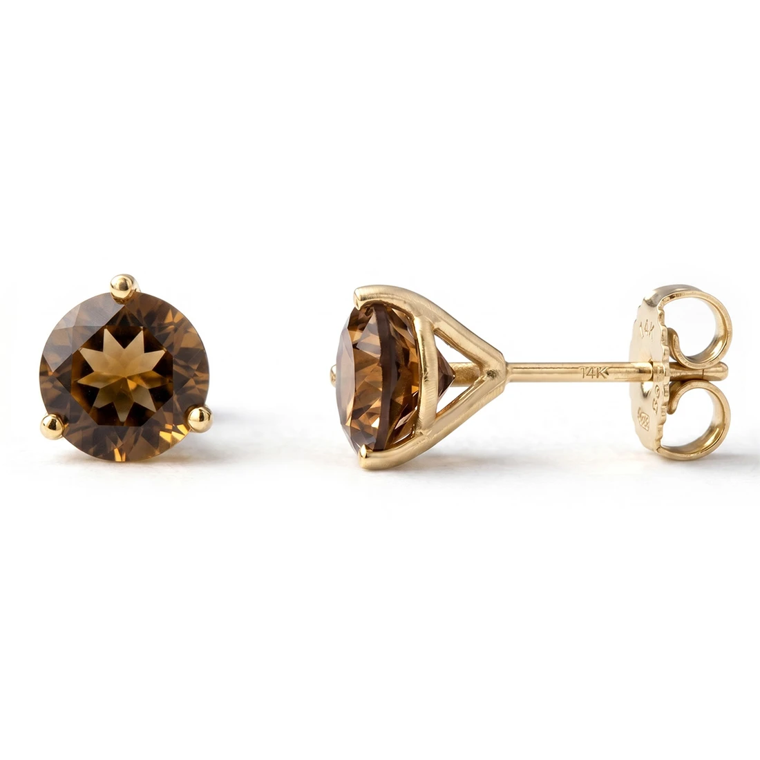 Smokey Topaz Martini-Glass Stud Earrings 14k Yellow Gold