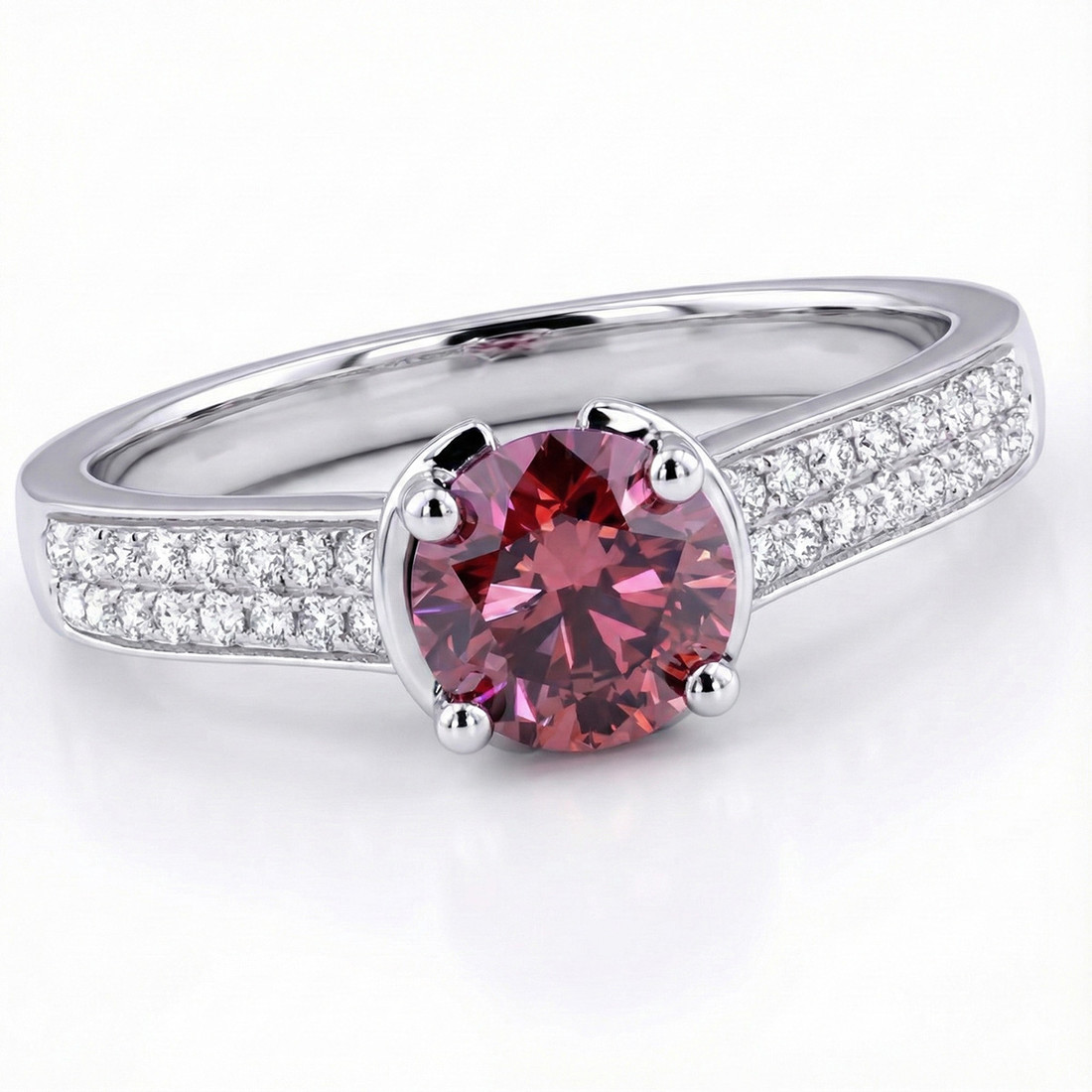 Fancy Purple-Pink Diamond Engagement Ring Double Row Design