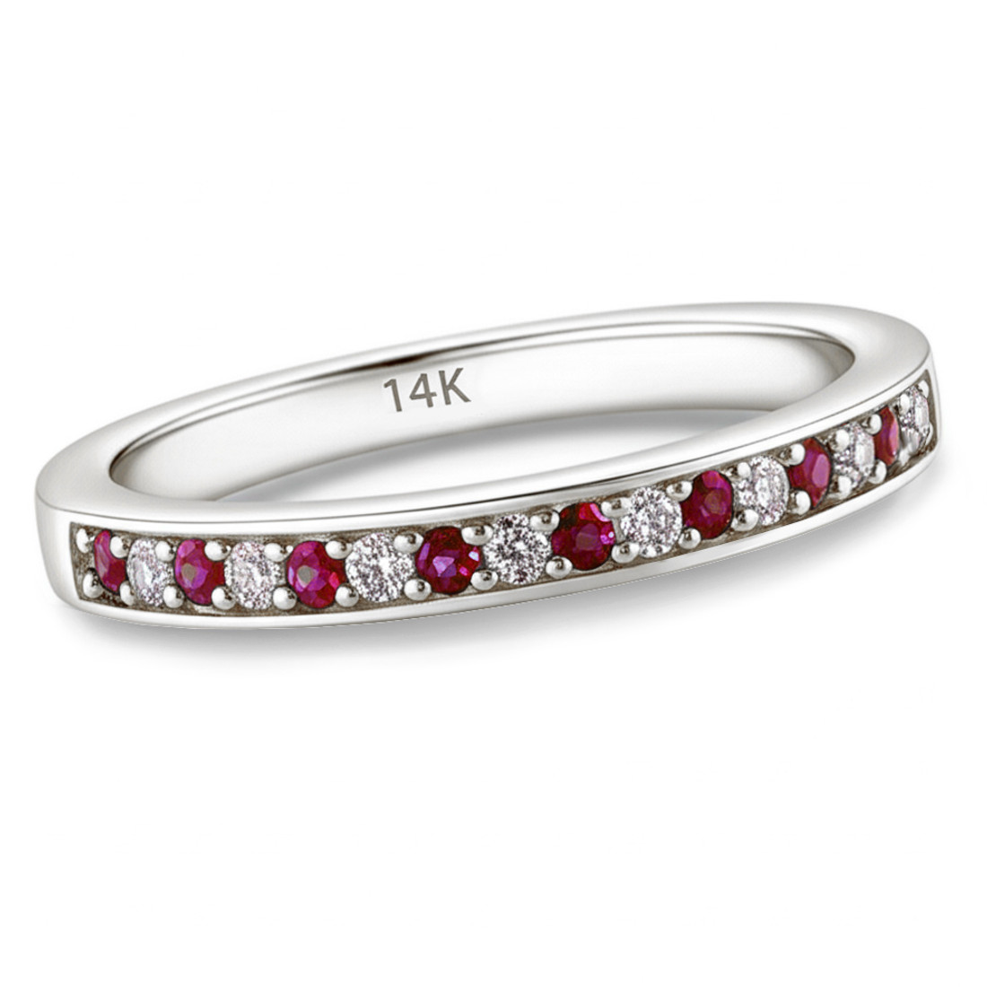 Alternating Red Ruby and Diamond Wedding Band Ring