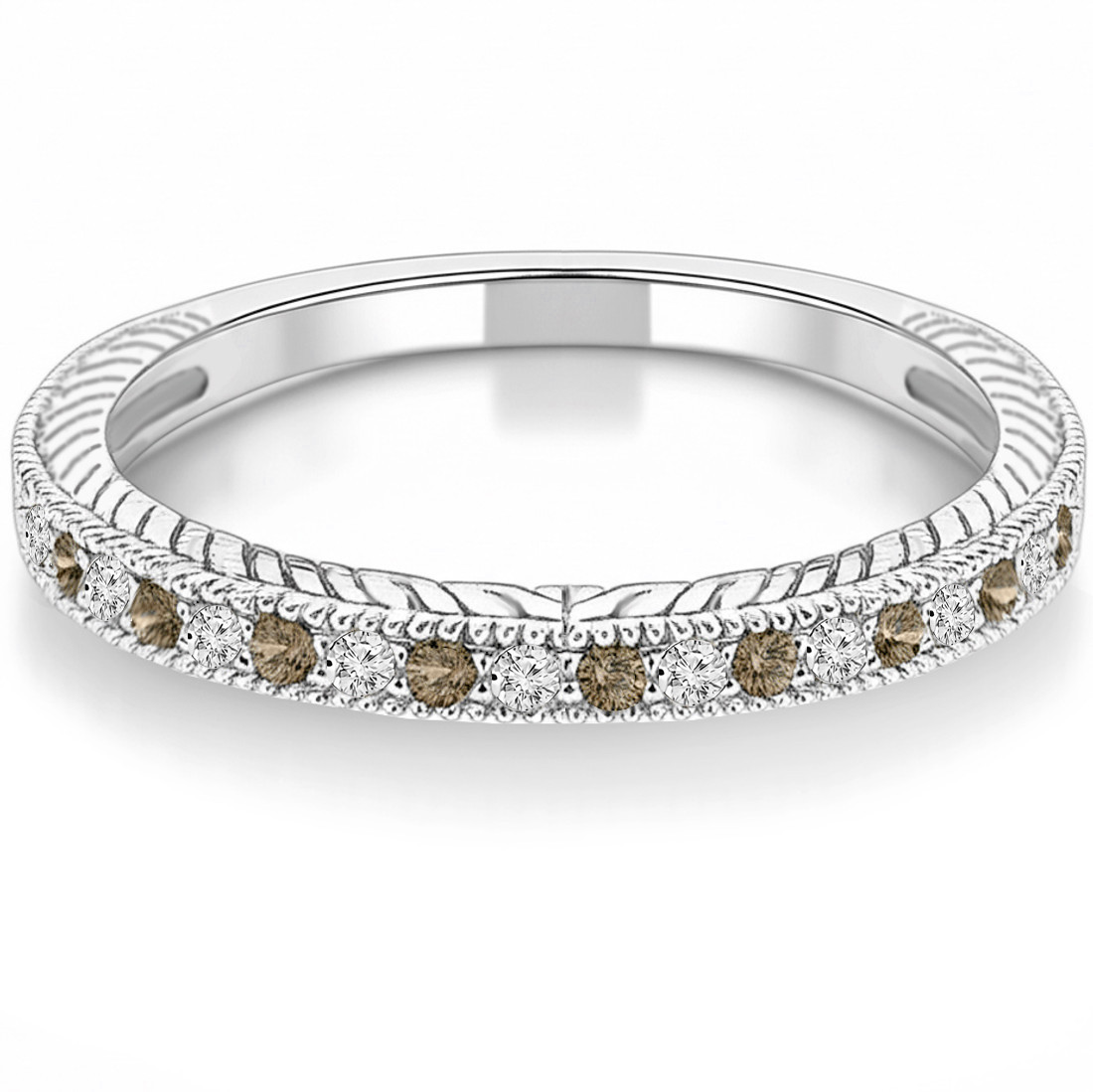 Alternating Fancy Brown And White Diamond Wedding Ring