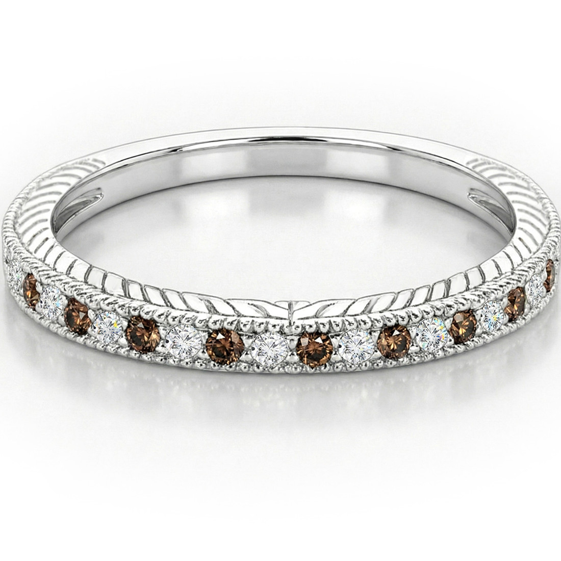 Alternating Fancy Brown And White Diamond Wedding Ring