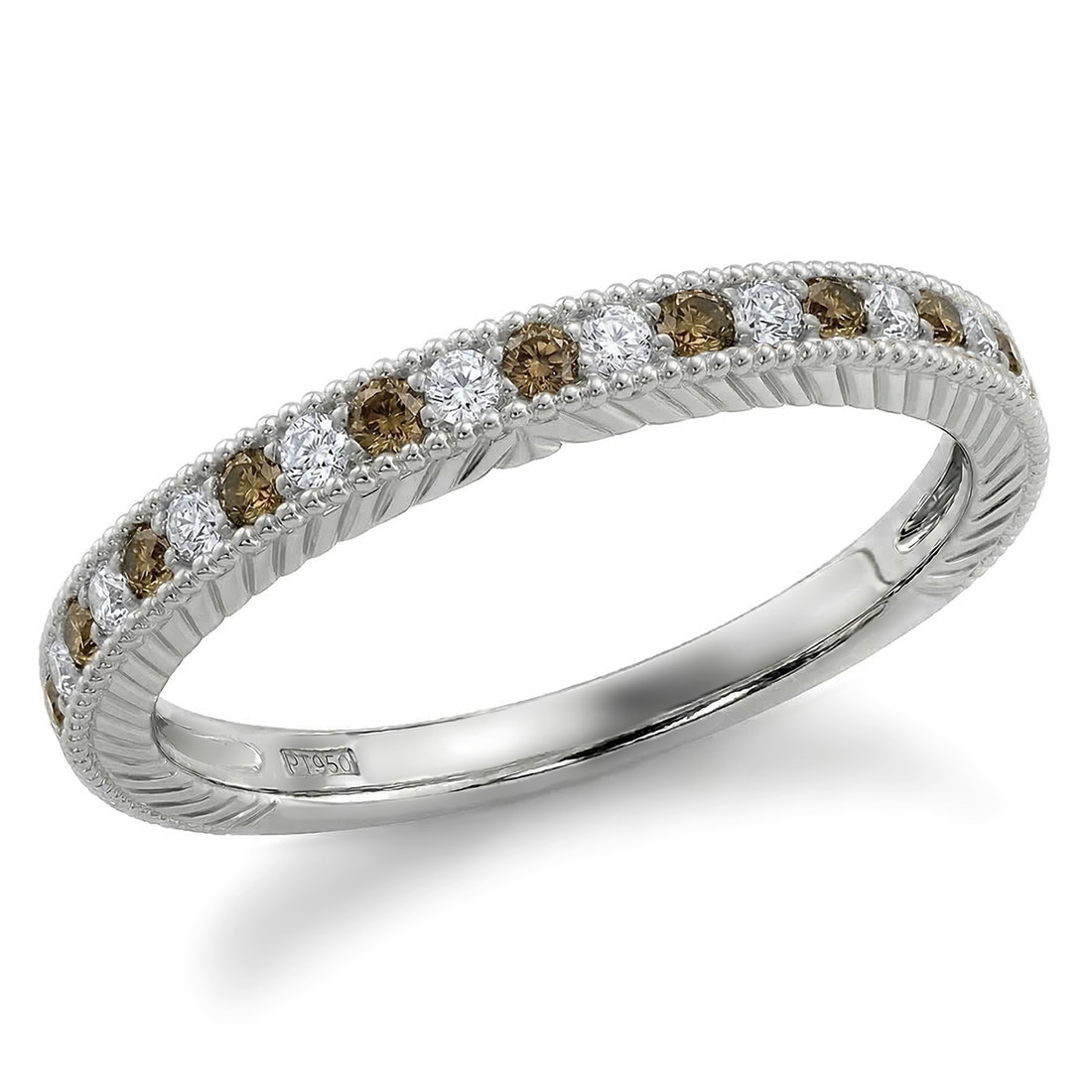 Alternating Fancy Brown And White Diamond Wedding Ring