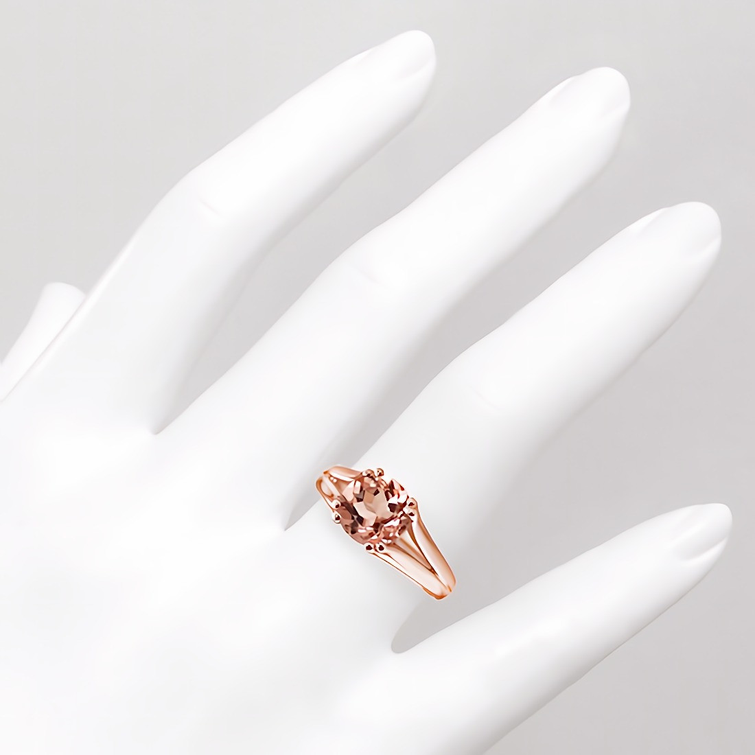 Round Peach-Pink Morganite Solitaire Split Engagement Ring Rose Gold