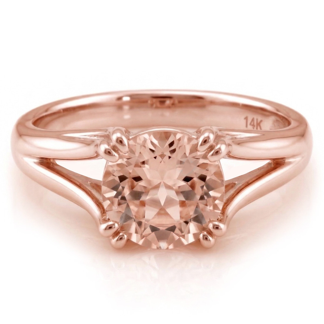 Peach-Pink Morganite Solitaire Engagement Ring With Split Band 14k Rose Gold