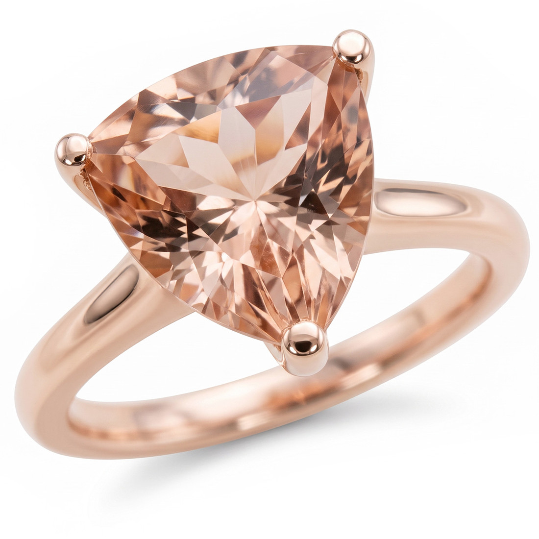 Triangular Cut Peach Pink Morganite Solitaire Engagement Ring 14k Rose Gold