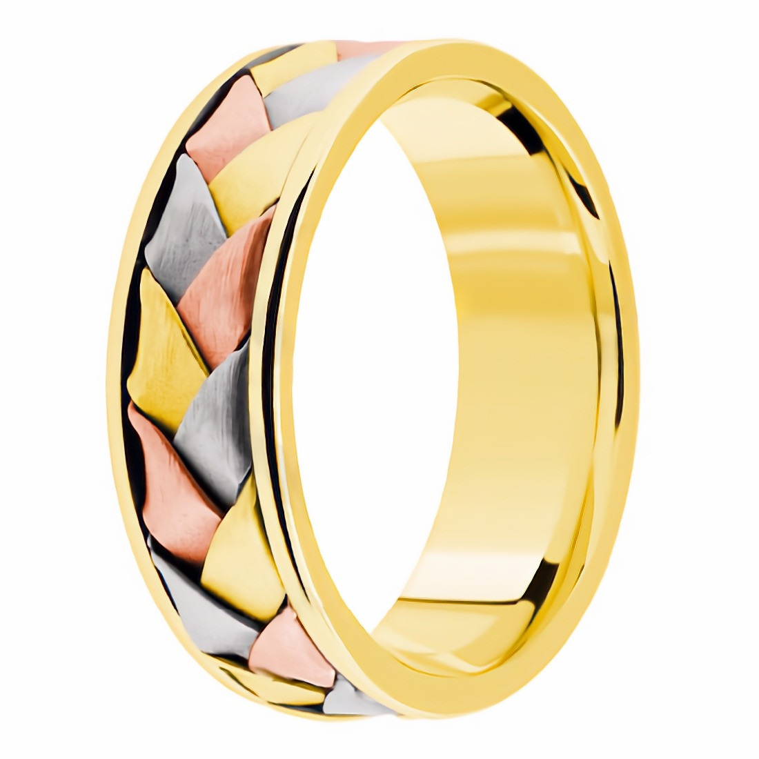 14k Three-Tone Gold Handmade Weave Wedding Band Ring